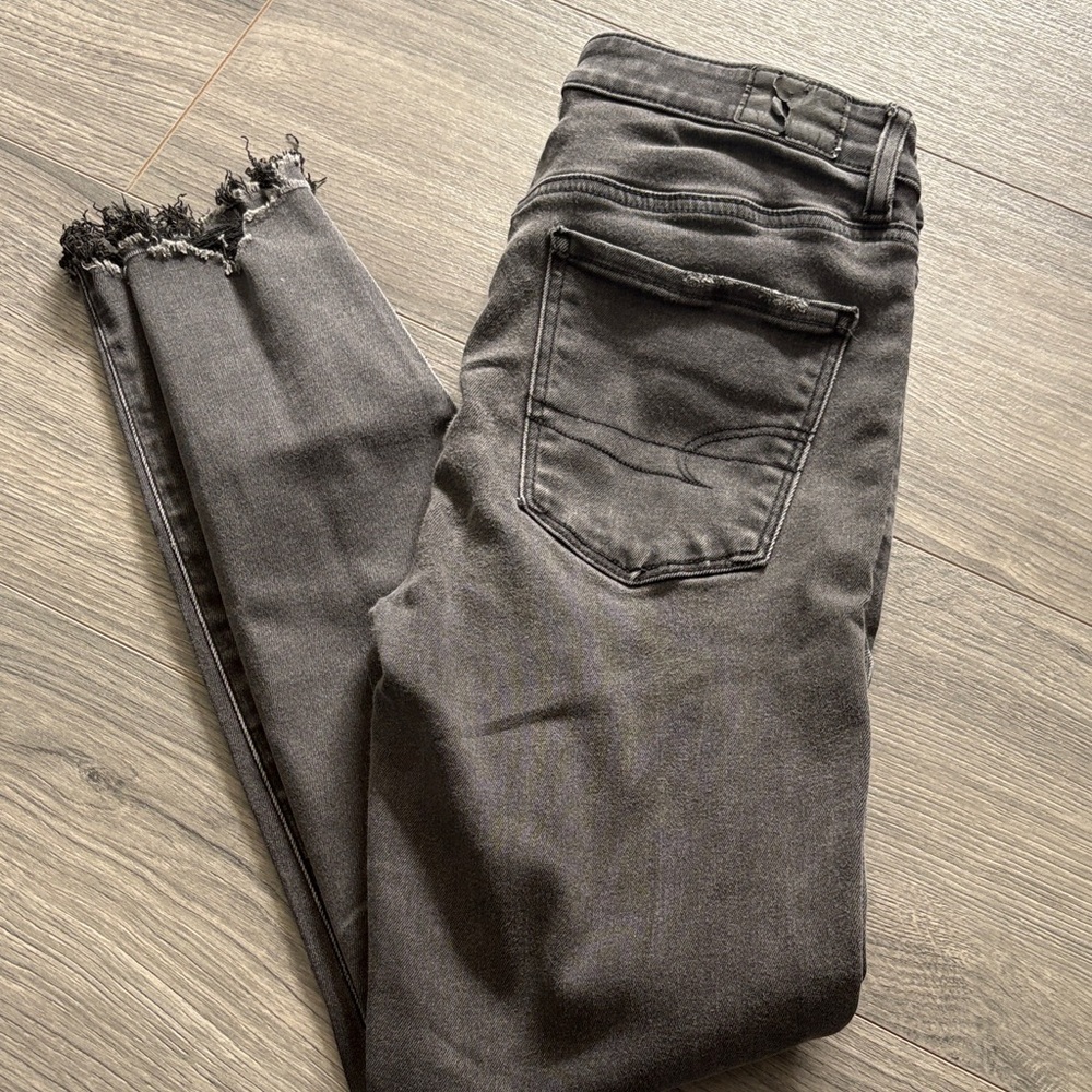 American Eagle Outfitters Black Skinny Jeans with Frayed Hem